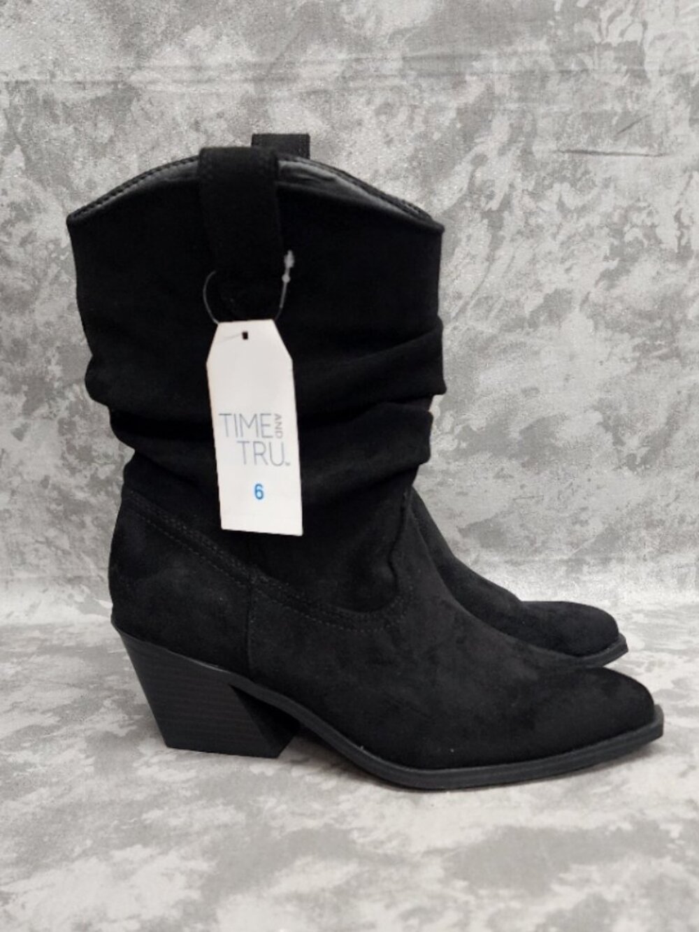New Time and Tru Western Slouch Boots - Black - Size 6